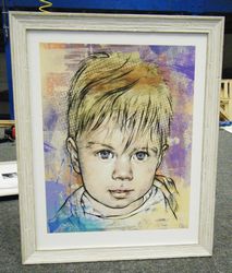 Watercolor Sketch w/ Distressed White Wood Frame